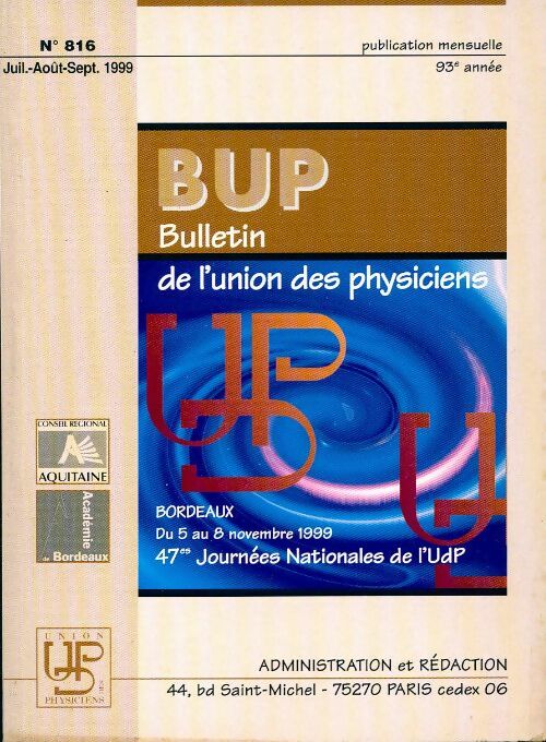 Bulletin de l'union des physiciens n°816 - Collectif - Livre