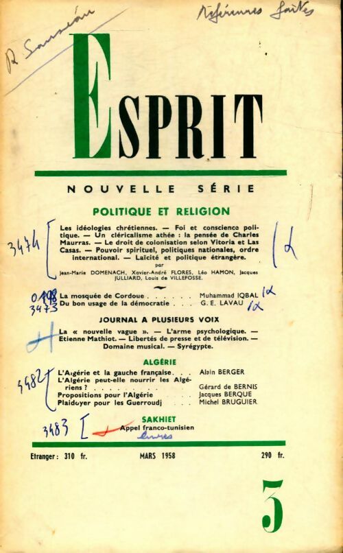 Esprit n°259 : Politique et religion - Collectif - Livre