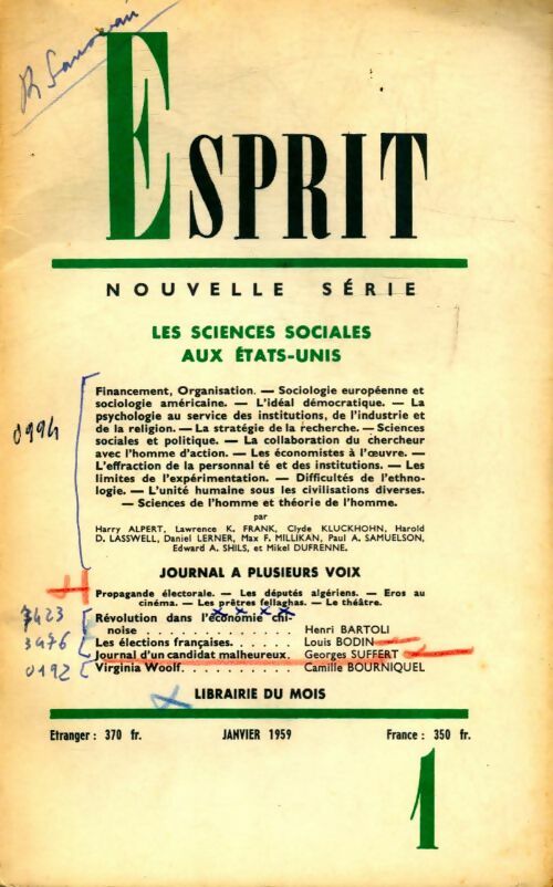 Esprit n°269 : Les sciences sociales aux Etats-Unis - Collectif - Livre