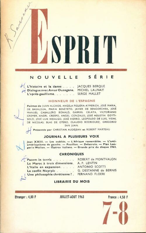 Esprit n°319 : Honneur de l'Espagne - Collectif - Livre