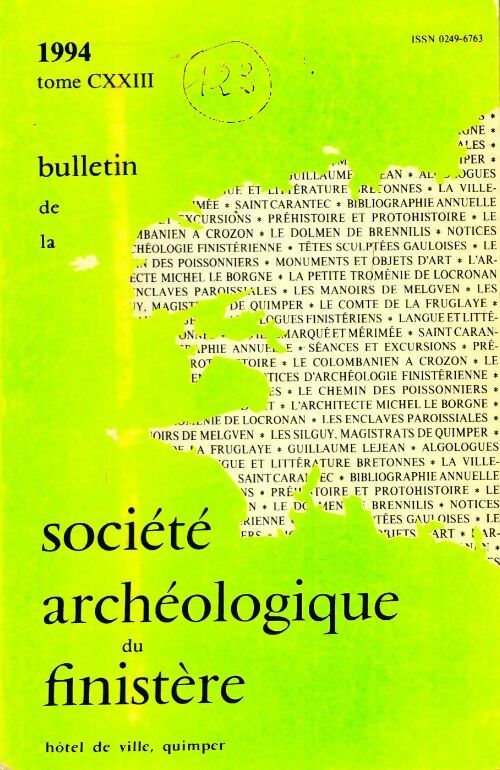 Bulletin de la société archéologique du Finistère Tome CXXIII - Collectif - Livre
