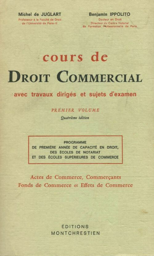 Cours de droit commercial Tome I - Benjamin Ippolito - Livre