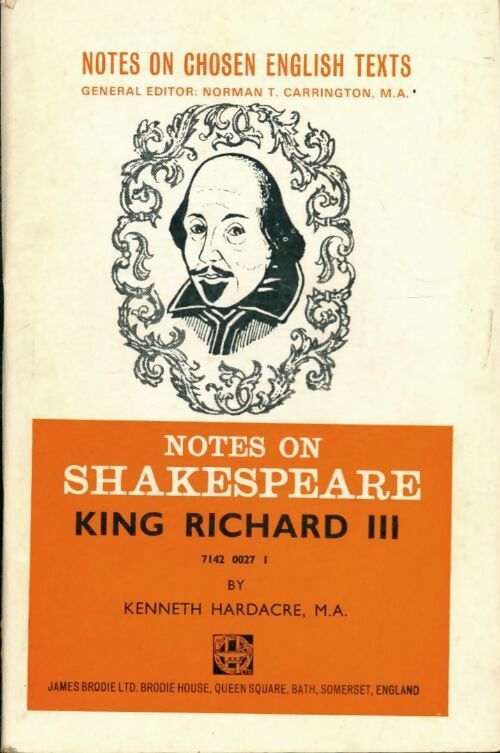 Notes on Shakespeare King Richard III - M.A. Hardacre - Livre