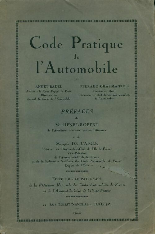 Code pratique de l'automobile Tome I - Collectif - Livre