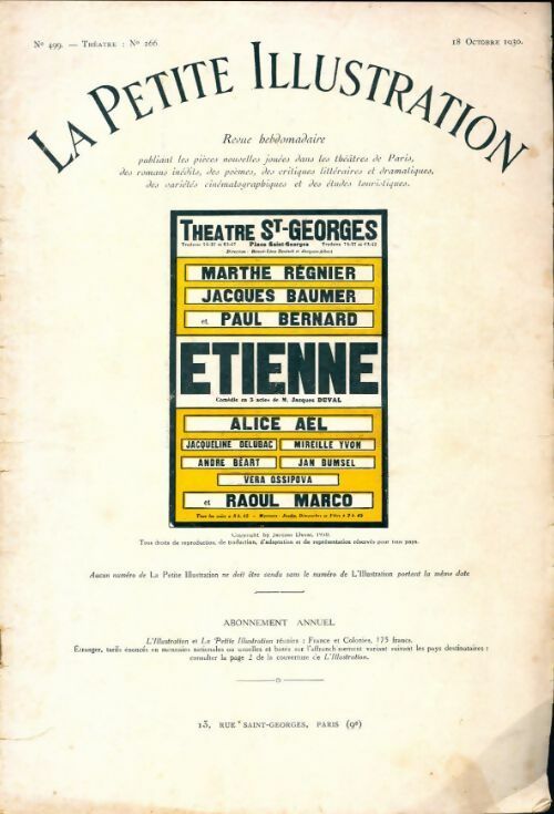 La petite illustration n°499 Théâtre n°266 : Etienne - Collectif - Livre