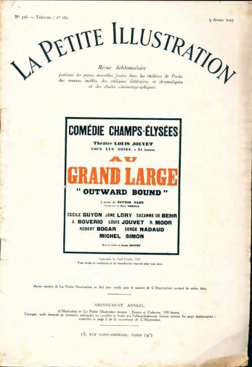 La petite illustration n°328 Théâtre n°181 : Au grand large - Collectif - Livre