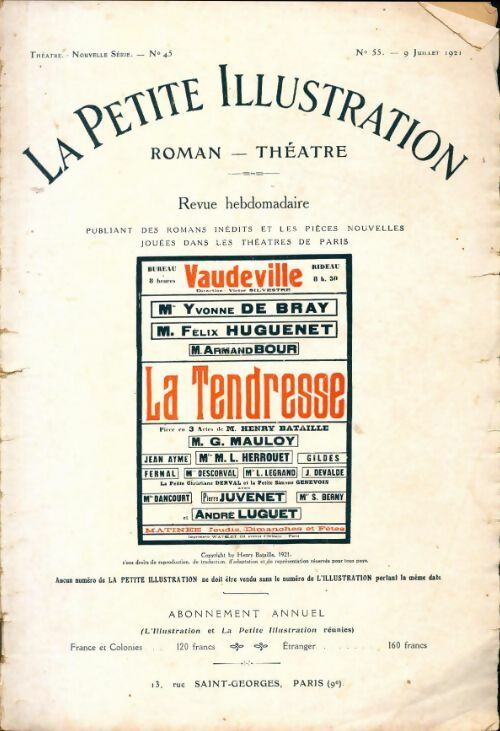 La petite illustration n°55 Théâtre n°45 : La tendresse - Collectif - Livre