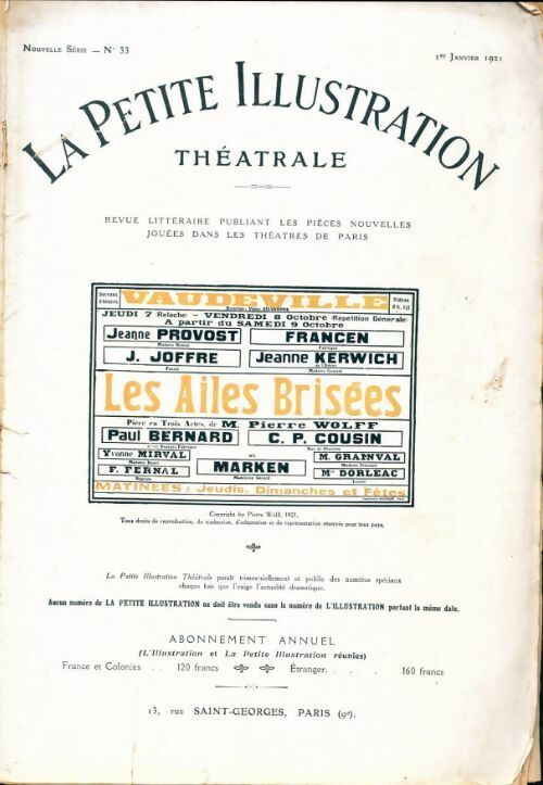 La petite illustration n°33 : Les ailes brisées - Pierre Wolff - Livre