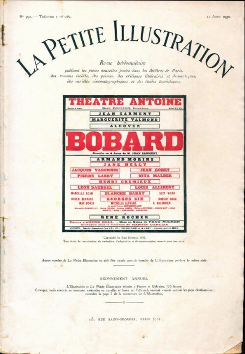 La petite illustration n°492 Théâtre n°262 : Bobard - Jean Sarment - Livre
