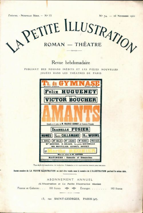 La petite illustration n°74 Théâtre 53 : Amants - Maurice Donnay - Livre
