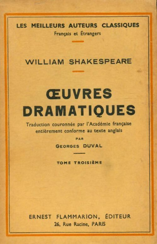Oeuvres dramatiques Tome VI - William Shakespeare - Livre