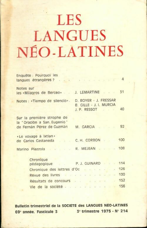 Les langues néo-latines n°214 69e année fascicule 3 - Collectif - Livre
