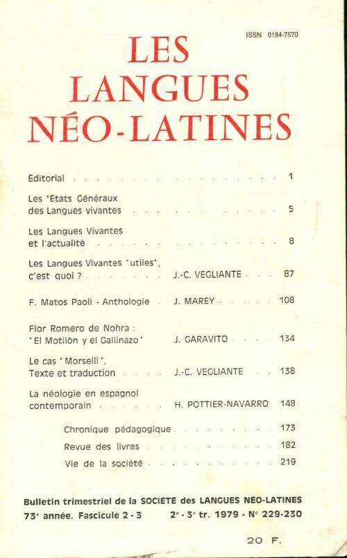 Les langues néo-latines n°229 73e année fascicule 2 - Collectif - Livre