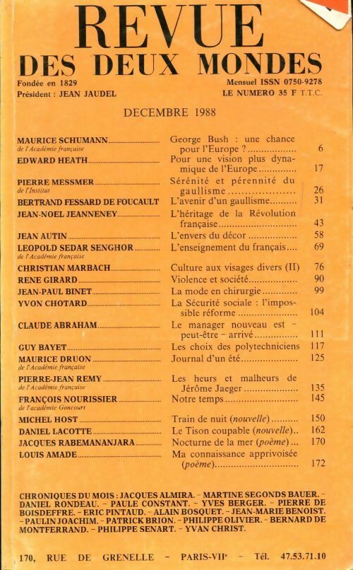 Revue des deux mondes décembre 1988 - Collectif - Livre