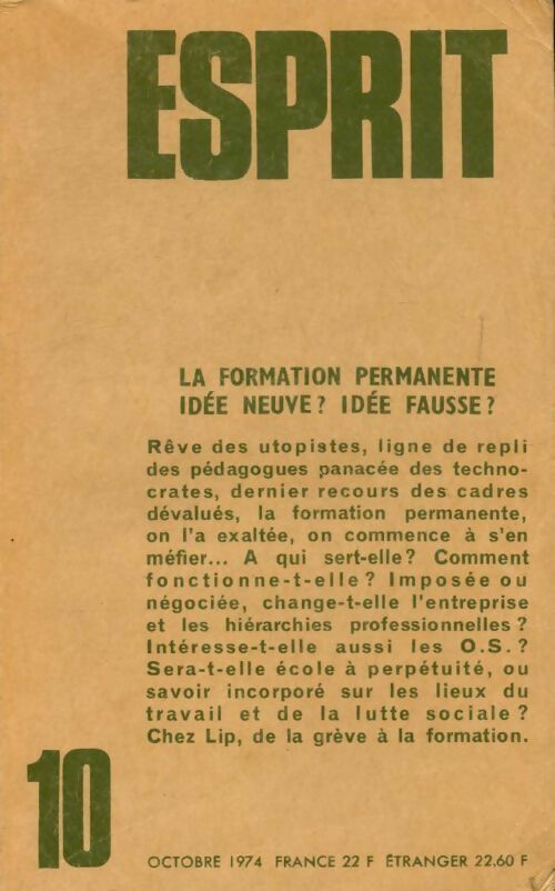 Esprit n°10 : La formation permanente - Collectif - Livre