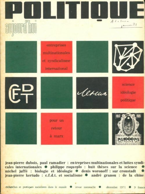 Politique aujourd'hui n°12 1971 : entreprises multinationales et syndicalisme international - Collectif - Livre