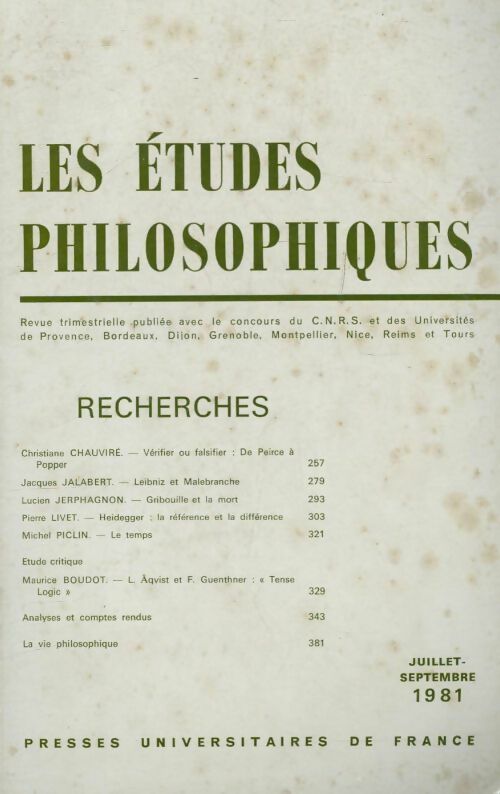 Les études philosophiques n°3 1981 - Collectif - Livre