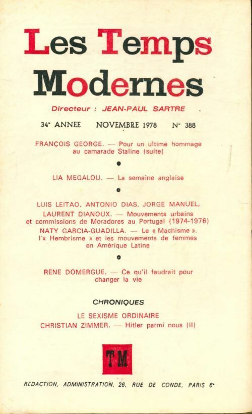 Les temps modernes n°388 - Collectif - Livre