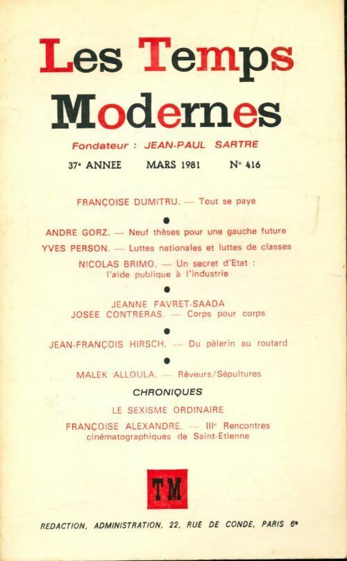 Les Temps modernes n°416 - Collectif - Livre