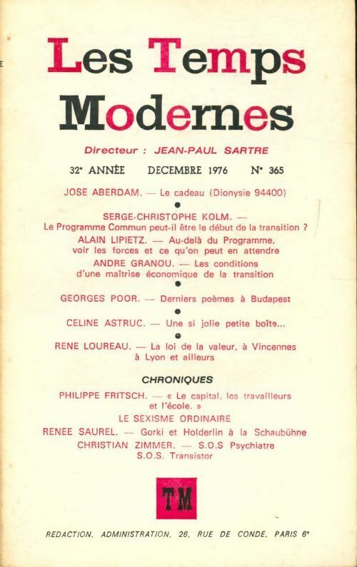 Les temps modernes n°365 - Collectif - Livre