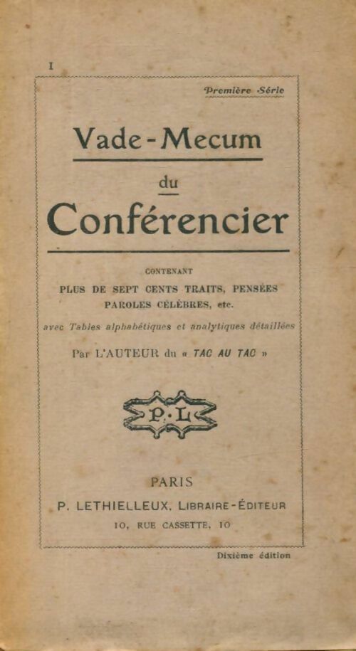 Vade mecum du conférencier - Ernest Augier - Livre