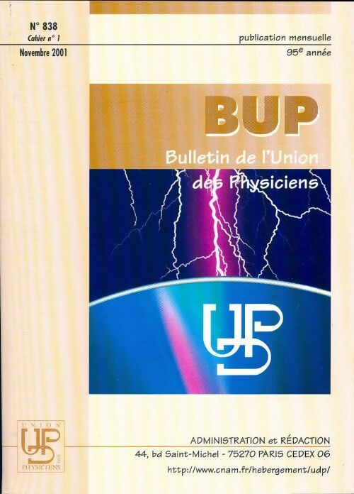 Bulletin de l'union des physiciens n°838 Cahier n°1 - Collectif - Livre