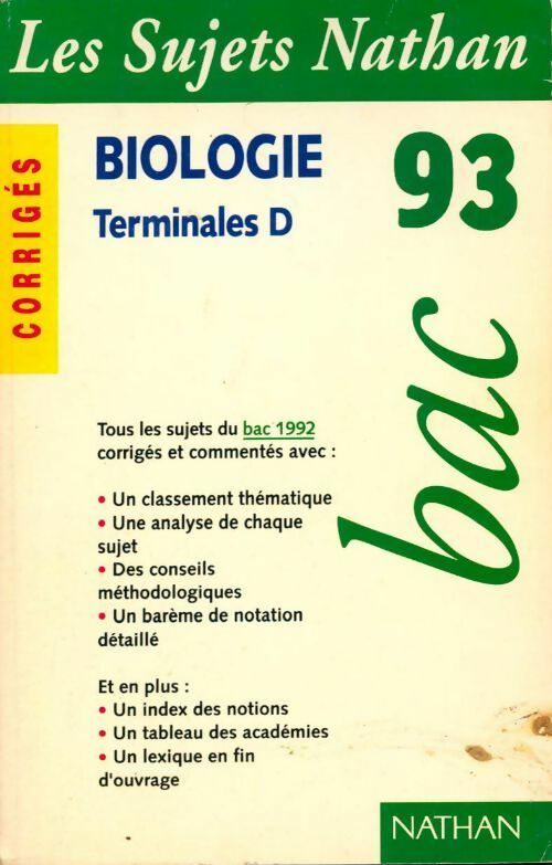 Biologie Terminales D corrigés 1993 - Collectif - Livre