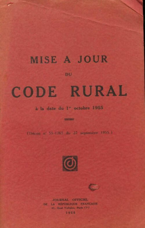 Mise à jour du code rural 1955 - Collectif - Livre