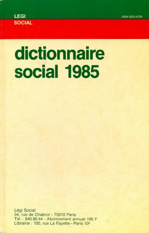 Dictionnaire social 1985 - Yves De La Villeguérin - Livre