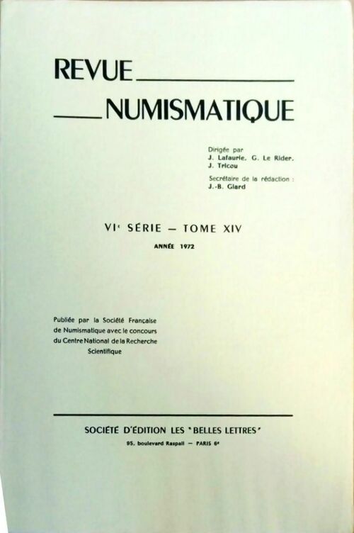 Revue numismatique VIe série Tome XIV 1972 - Collectif - Livre