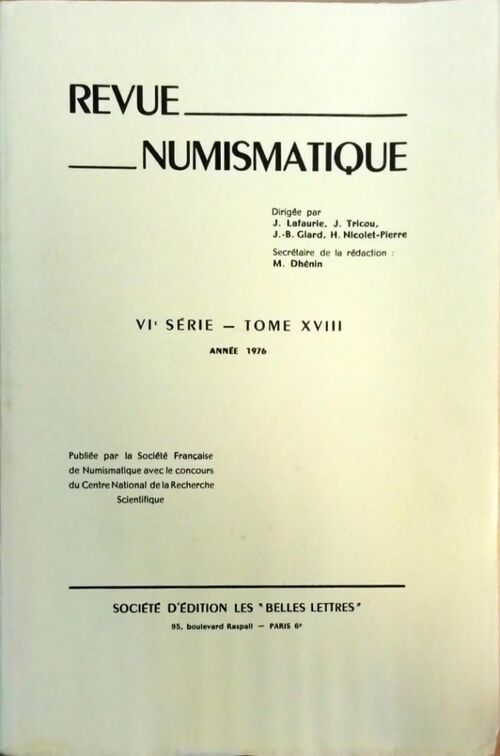 Revue numismatique VIe série Tome XVIII 1976 - Collectif - Livre