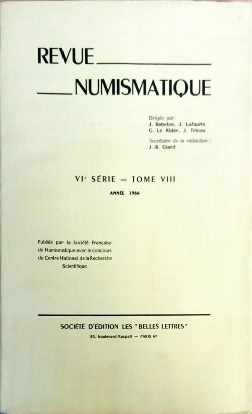 Revue numismatique VIe série Tome VIII 1966 - Collectif - Livre