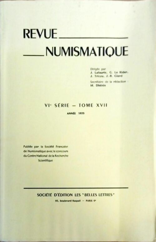 Revue numismatique VIe série Tome XVII 1975 - Collectif - Livre