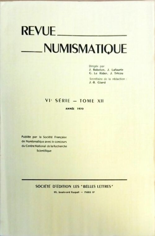 Revue numismatique VIe série Tome XII 1970 - Collectif - Livre