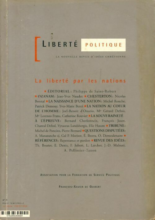Liberté politique n°3 :  La liberté par les nations - Collectif - Livre