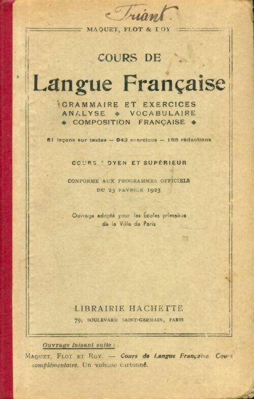 Cours de langue française cours moyen et supérieur - Collectif - Livre