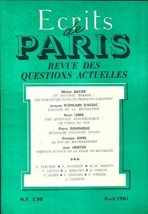 Ecrits de Paris n°192 - Collectif - Livre