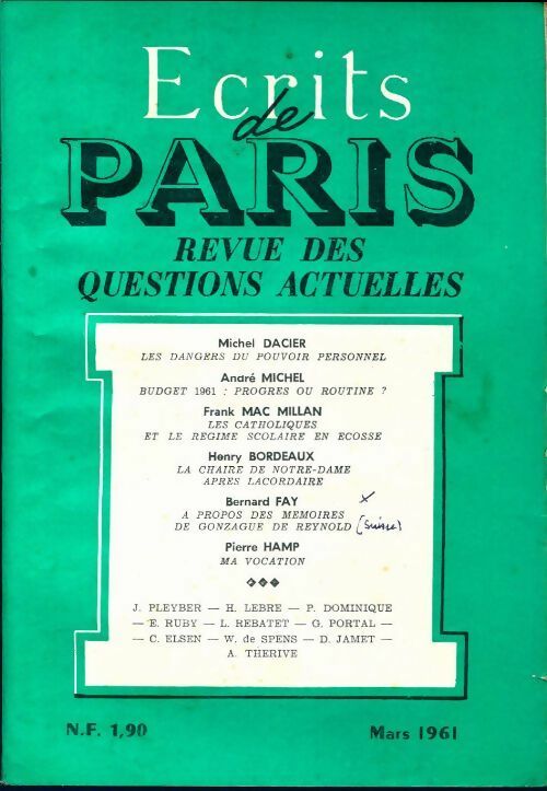 Ecrits de Paris n°191 - Collectif - Livre