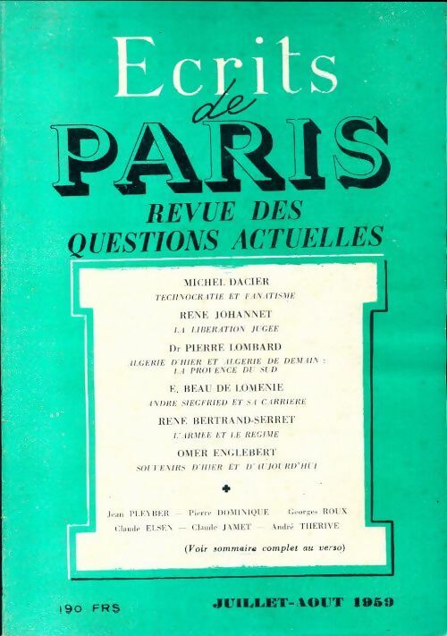 Ecrits de Paris n°173 - Collectif - Livre
