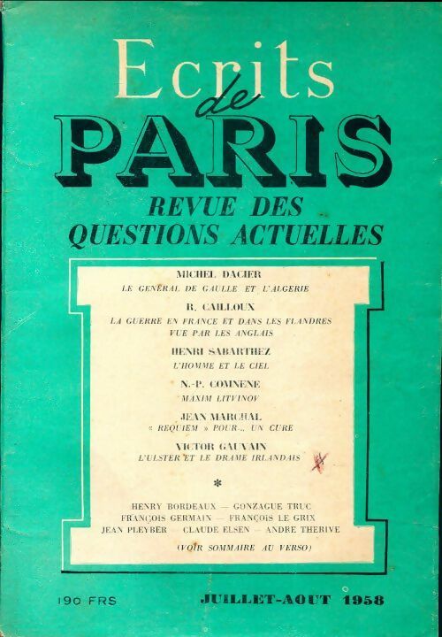 Ecrits de Paris n°162 - Collectif - Livre