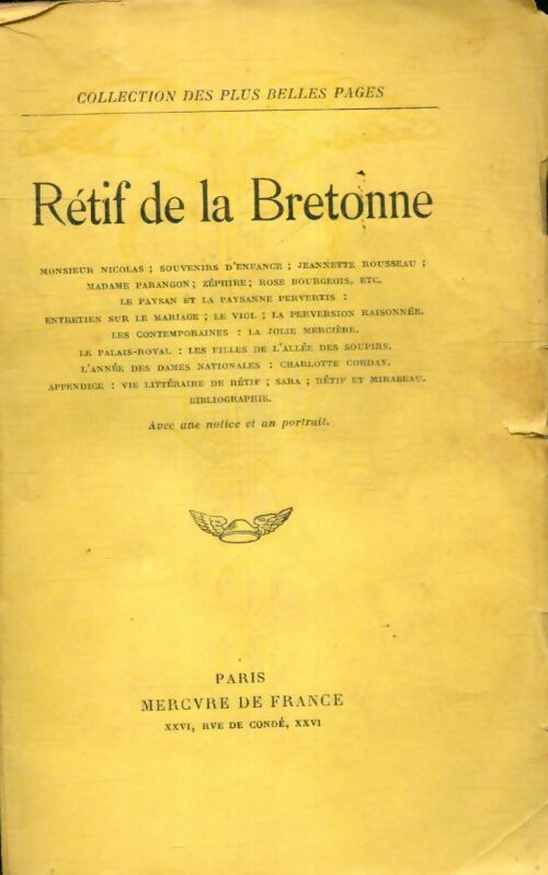 Les plus belles pages - Nicolas-Edme Rétif De la Bretonne - Livre