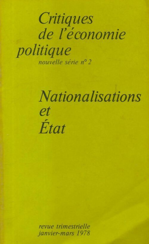 Critiques de l'économie politique n°2 : Nationalisations et état - Collectif - Livre