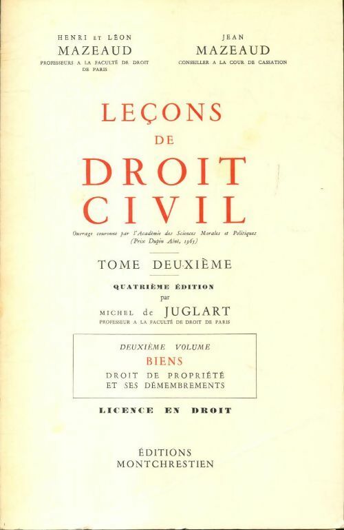 Leçons de droit civil Tome II - Henri Mazeaud - Livre