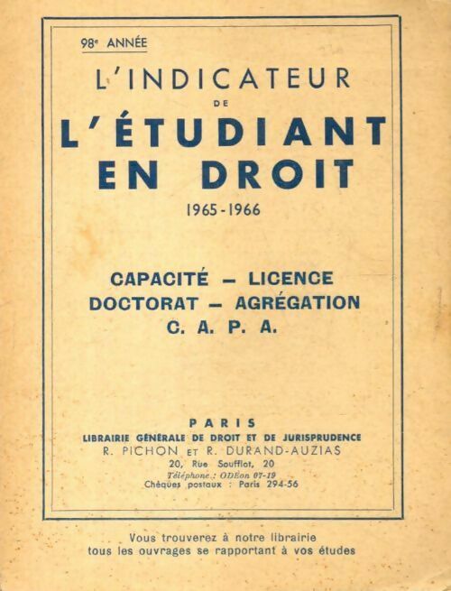 L'indicateur de l'étudiant en droit 1965-1966 - Collectif - Livre