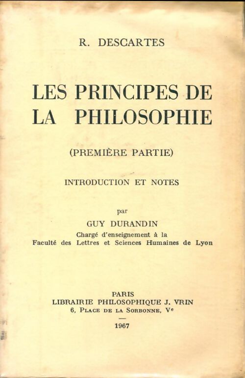 Les principes de la philosophie Tome I - René Descartes - Livre
