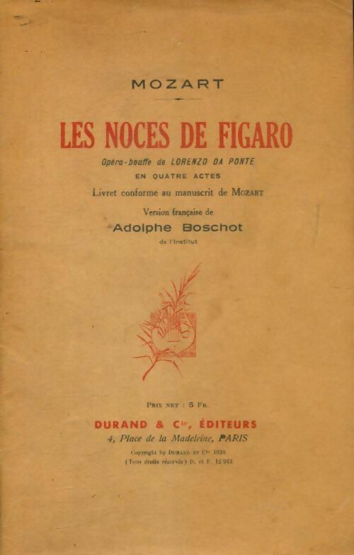 Les noces de Figaro - Wolfgang Amadeus Mozart - Livre
