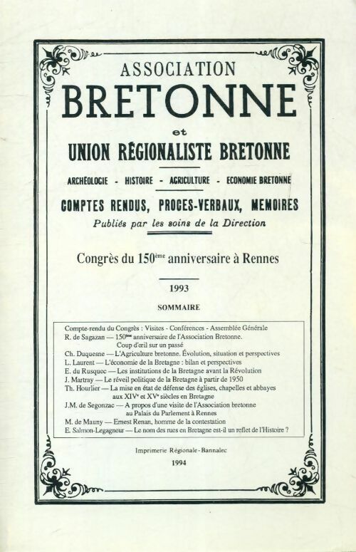 Association bretonne et union régionaliste bretonne 1993 - Collectif - Livre