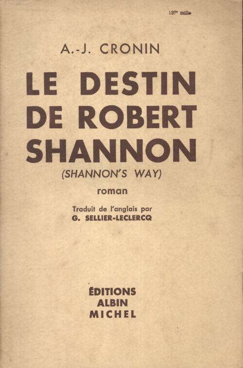 Le destin de Robert Shannon - Archibald Joseph Cronin - Livre