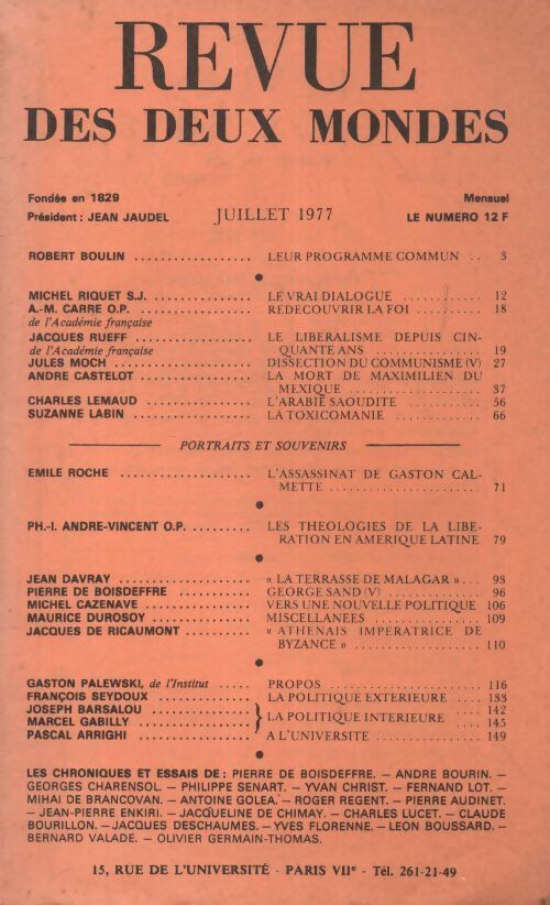 Revue des deux mondes juillet 1977 - Collectif - Livre