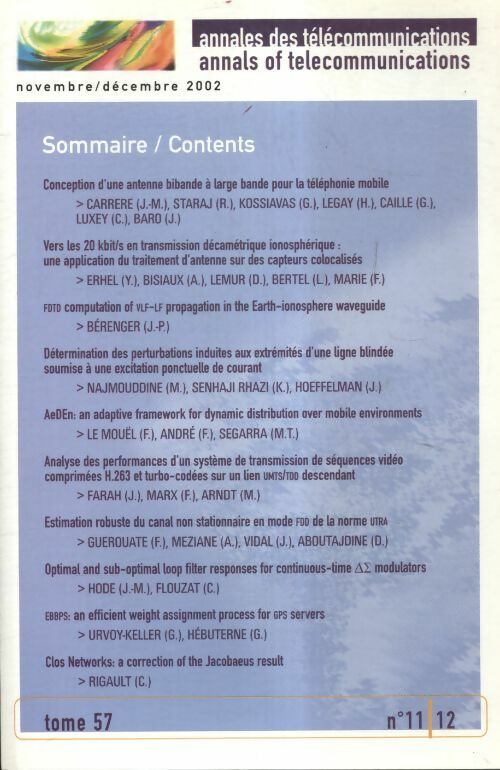 Annales des télécommunications Tome 57 n°11/12 - Collectif - Livre
